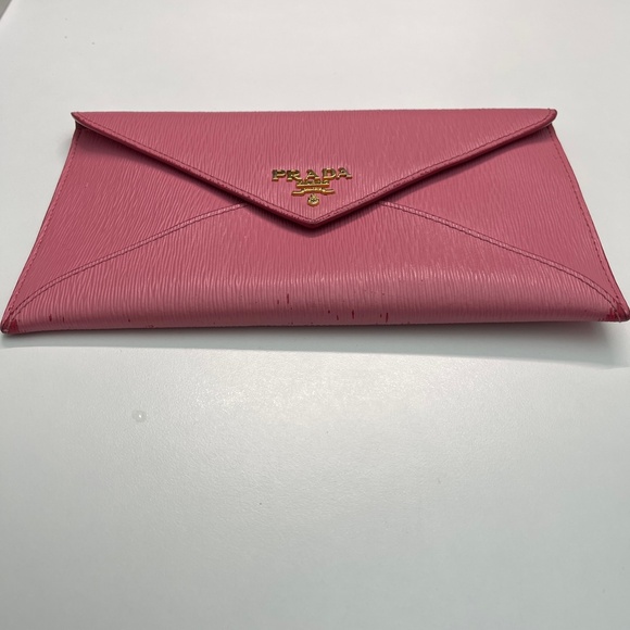 PRADA pink leather Saffiano metal Vitello Move envelope wallet clutch bag - Picture 4 of 16